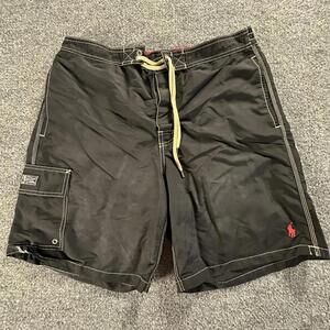 Polo Ralph Lauren Mens Black Swim Trunks Board Shorts Contrast Stitch Large #531